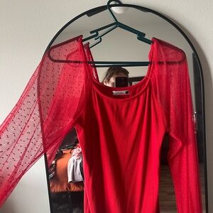 Red Sheer Sleeve Top